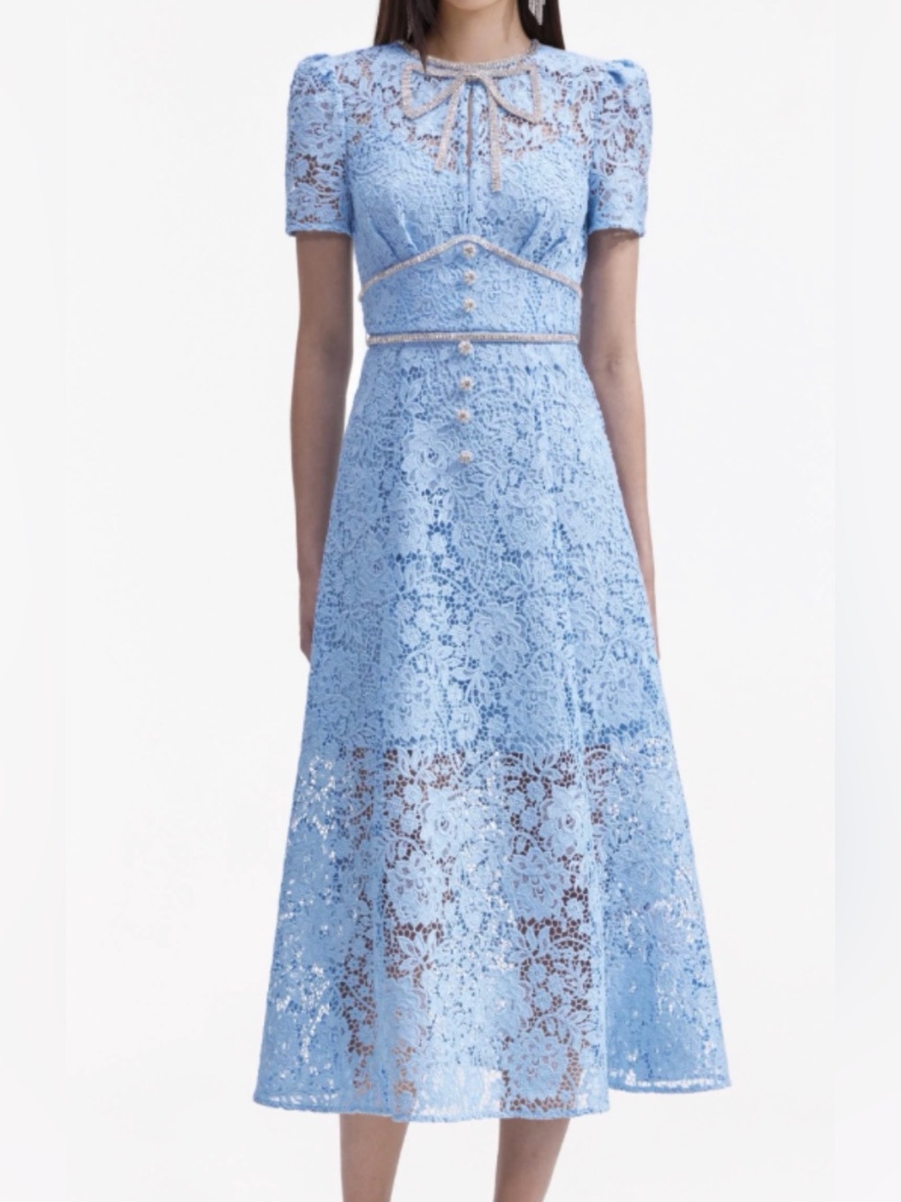 Self-Portrait Powder Blue Floral Lace Midi Dress - Picture 3 of 4
